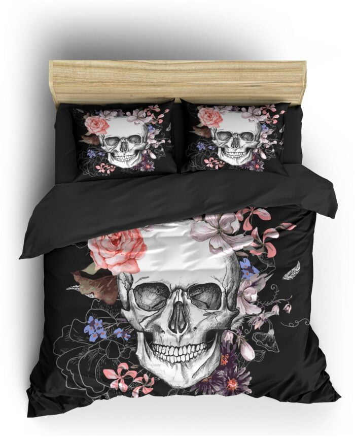 Bettbezug Totenkopf Blumen
